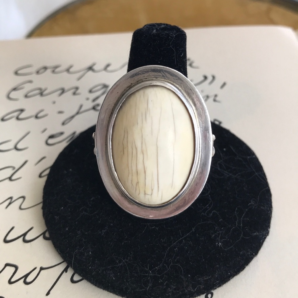 Ring Size 6 Sterling Silver Ivory Oval Shape Handmade Statement Piece Boho Style